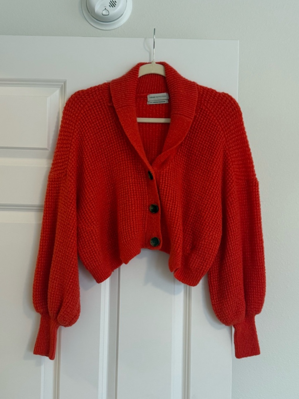Urban Outfitters Red Cropped Shawl Collar Button Cardigan